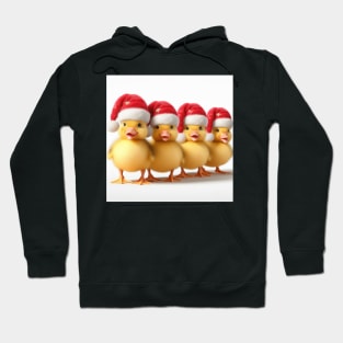 cute fluffy ducklings with santa hats on white at christmas Hoodie